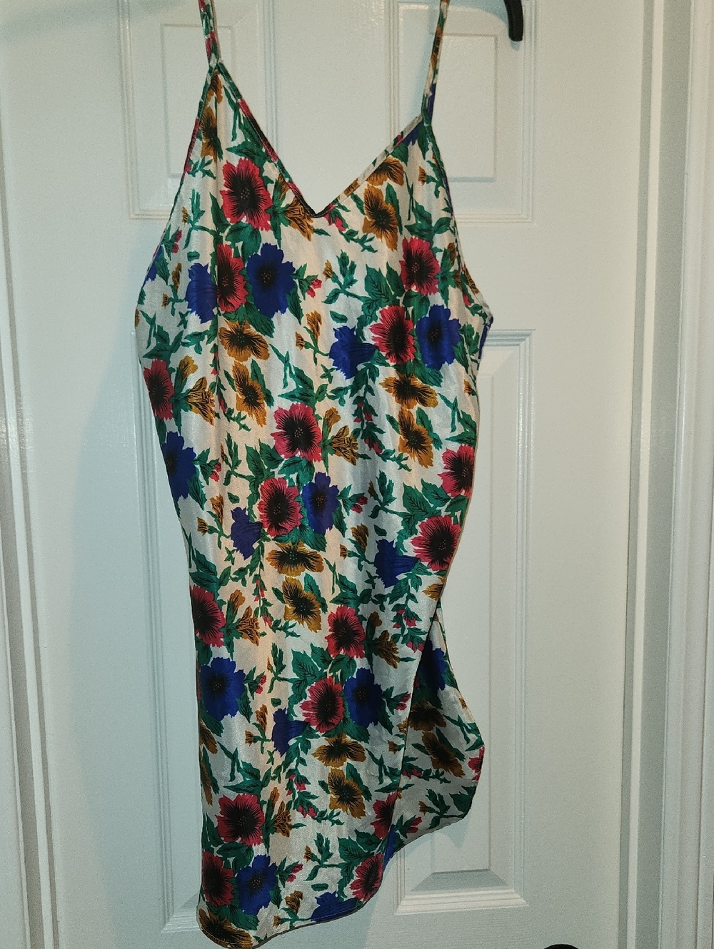 Floral Satin Slip Dress - White Multi